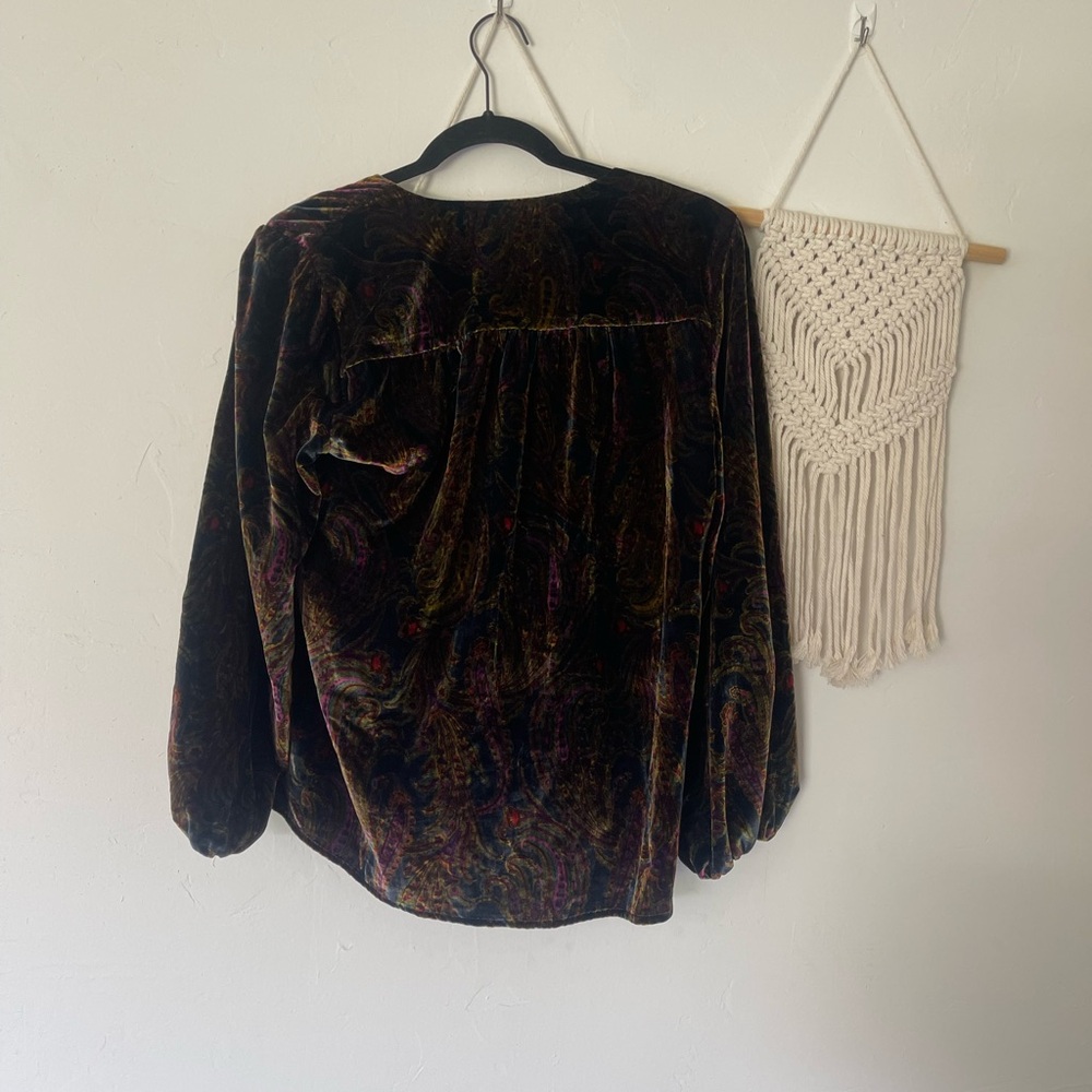 Anthropologie Velvet Wrap Top Paisley Print - Picture 5 of 8